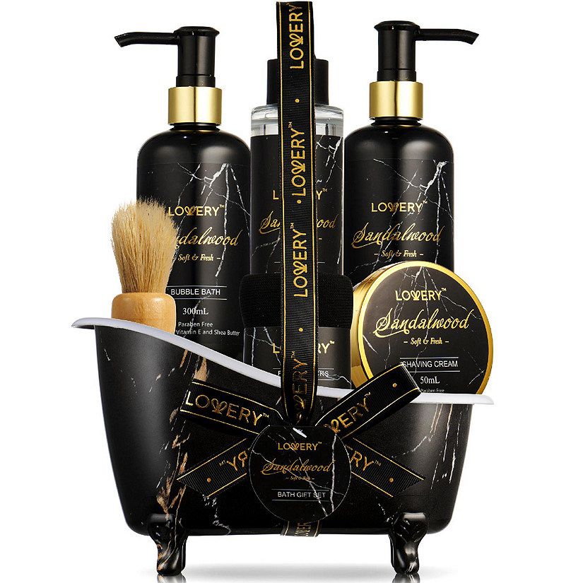 Lovery Deluxe Sandalwood Spa Basket for Men, Gold Marble Selfcare Grooming Kit Image