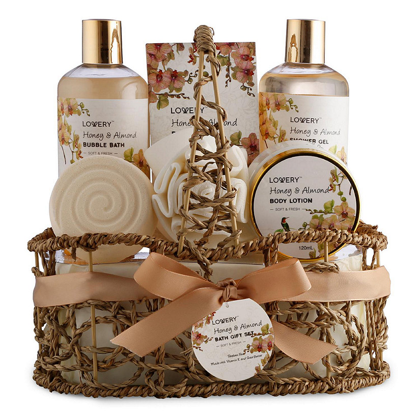 Lovery Home Spa Gift Basket - Honey & Almond Scent - Luxury Set Image