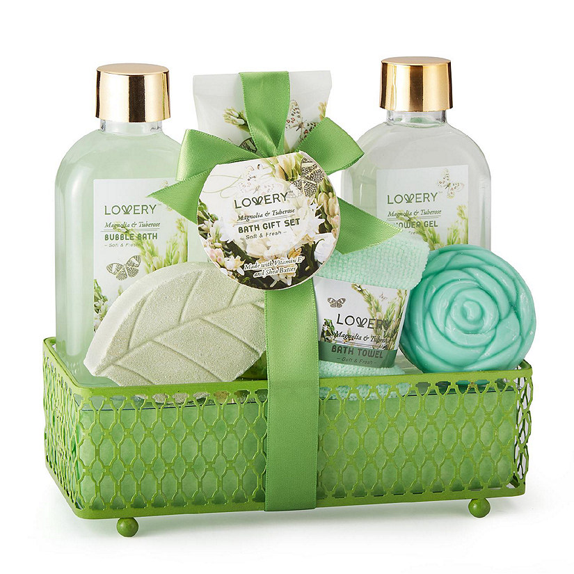 Lovery Home Spa Gift Basket - Magnolia Tuberose Fragrance - 7 pc Bath and Body Set Image