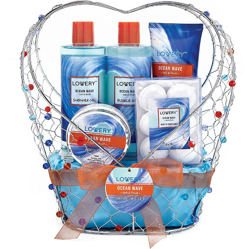 Lovery Home Spa Gift Baskets -  Ocean Wave in Heart Jeweled Holder - 11pc Image