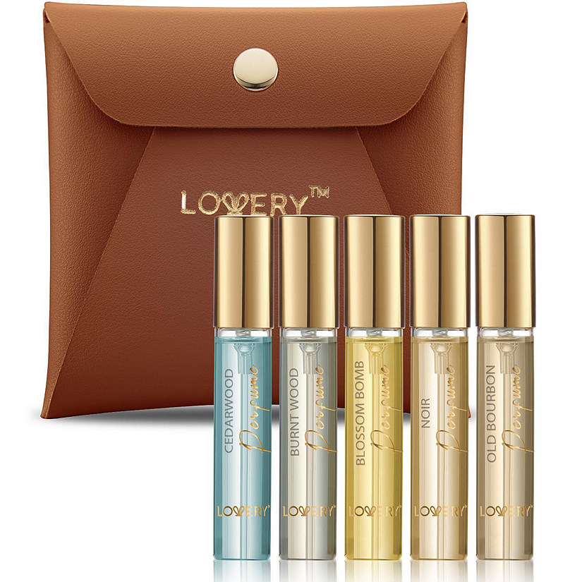 Lovery Travel Cologne Spray for Men, 5pc Woodsy Scented Mini Body Perfumes with Pouch Image