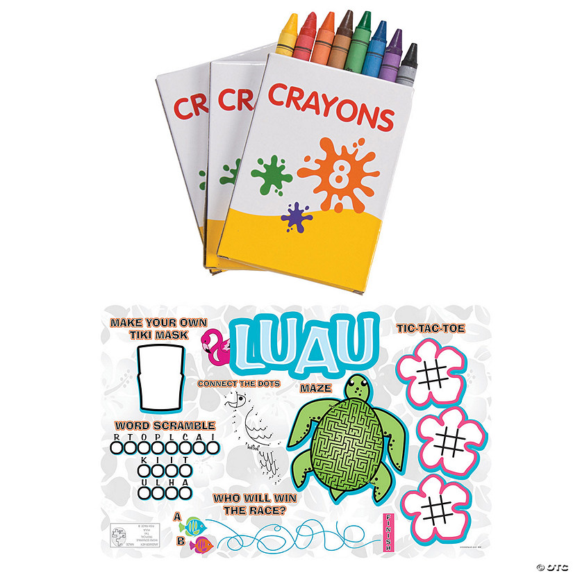 Luau Activity Placemat &amp; Crayons Kit for 12 Image