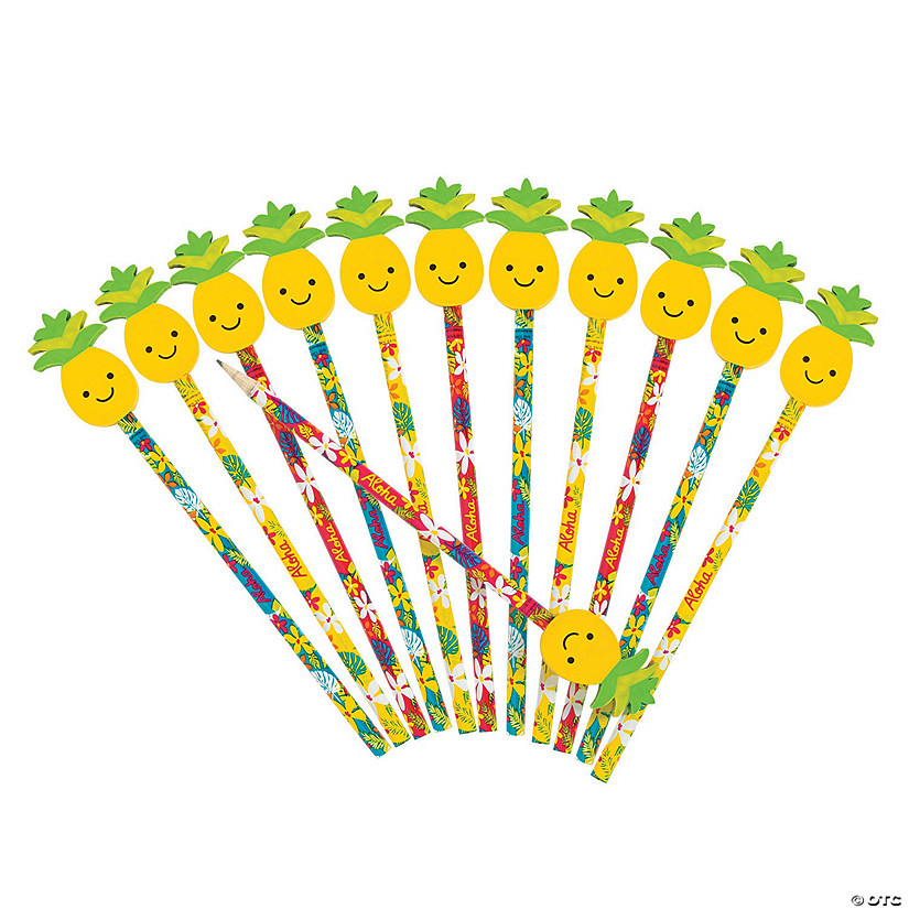 Luau Tropical Pencils with Pineapple Eraser Toppers - 12 Pc. Image
