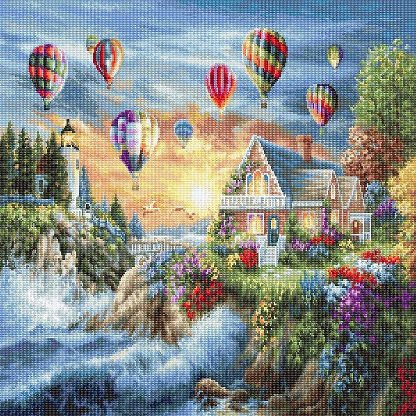 Luca-S - Balloons over Sunset Cove B614L Counted Cross-Stitch Kit Image
