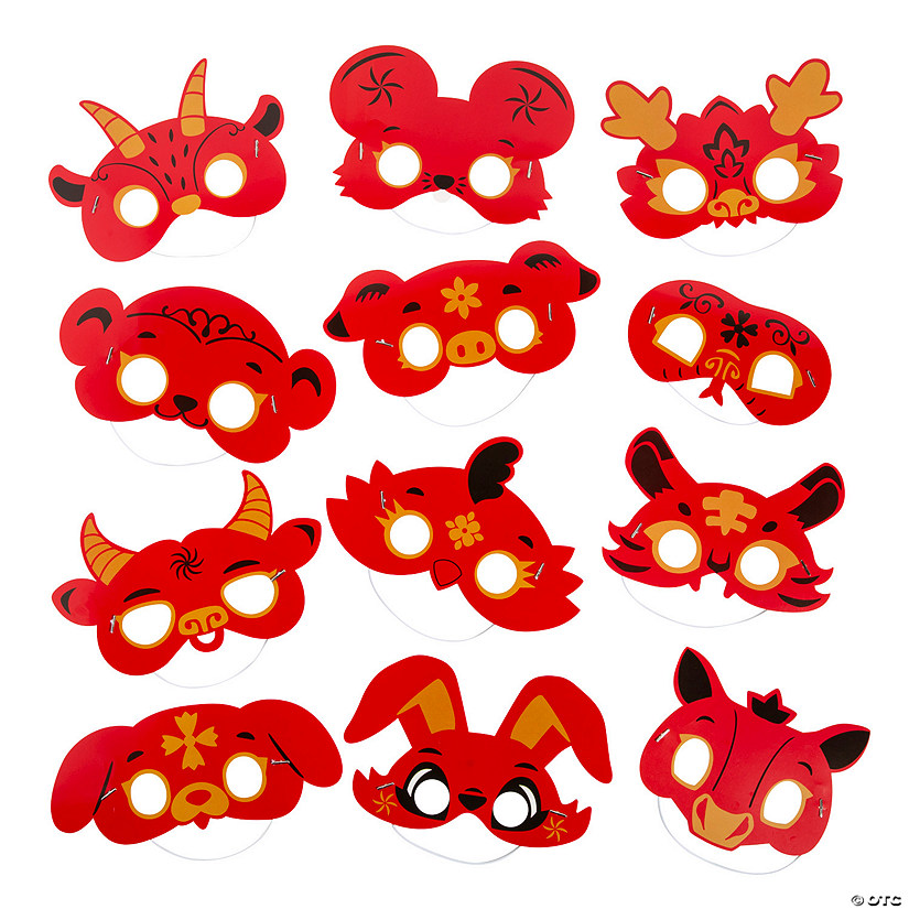 Lunar New Year Paper Zodiac Animal Masks - 12 Pc. Image