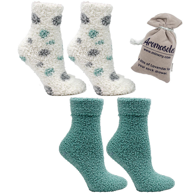 Lush N Plush 2 piar pack socks w/ Non Skid Bottom,- Lavender N Shea Butter, sea green n grey Image