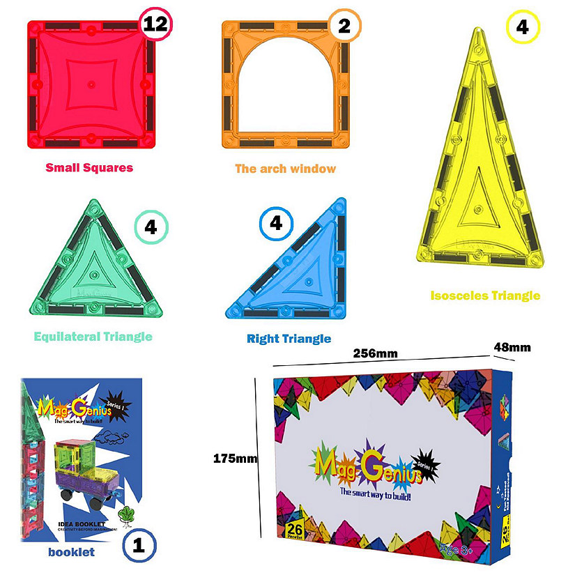 Mag-Genius STEM  Magnet Tiles Award Winning Building Tiles 3D Brain Building Blocks 26 Pieces Image