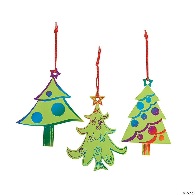 Magic Color Scratch Green Christmas Tree Ornaments - 24 Pc. Image