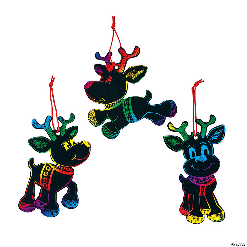 Magic Color Scratch Reindeer Christmas Ornaments - 24 Pc. Image