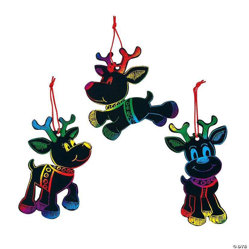 Magic Color Scratch Reindeer Christmas Ornaments 24 Pc. Oriental