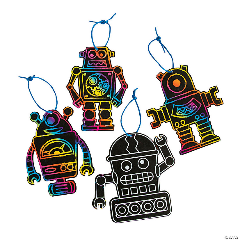 Magic Color Scratch Robot Ornaments - 24 Pc. Image
