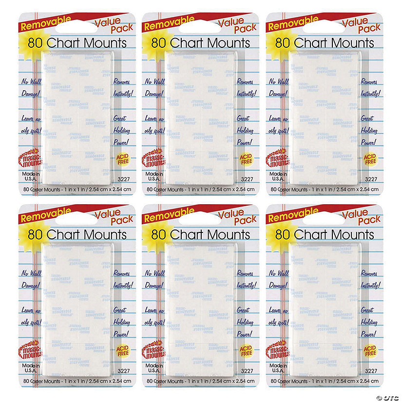 Magic Mounts Removable Chart Tabs, 1" x 1", 80 Per Pack, 3 Packs Image