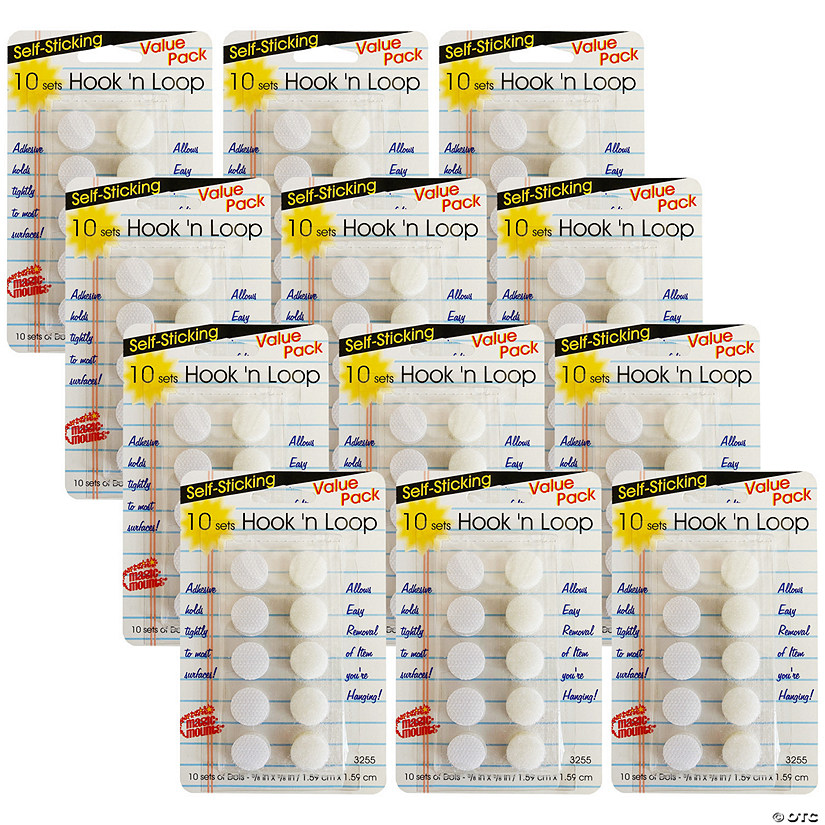 Magic-Mounts Self-Sticking Hook 'N Loop Dots 5/8", White, 10 Sets Per Pack, 12 Packs Image