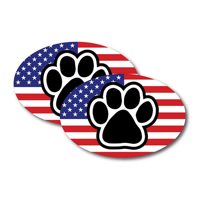 Magnet Me Up American Flag With Paw Print Oval Magnet Decal, 4x6 Inches, Heavy Duty Automotive Magnet for Car Truck SUV, 2 Pack Image