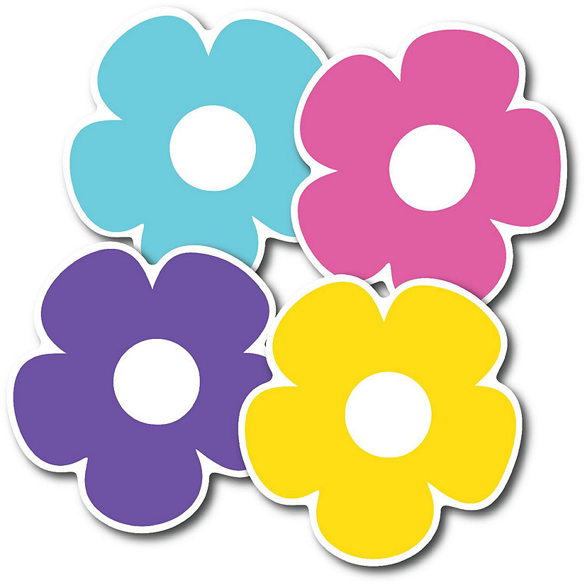 Magnet Me Up Daisy Hippie Flower Magnet Decal, Pink, Yellow, Teal and Purple, 4 Pack, 5 Inches, Heavy Duty Automotive Magnet for Car Truck SUV Image