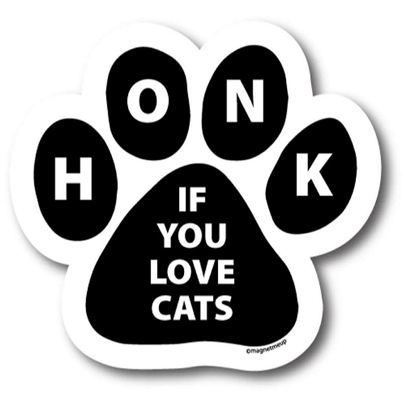 Magnet Me Up Honk If You Love Cats Pawprint Car Magnet - 5 inch Paw Print Auto Truck Decal Magnet