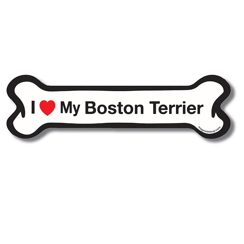 Magnet Me Up I Love My Boston Terrier Dog Bone Magnet Decal, 2x7 Inches, Heavy Duty Automotive Magnet for Car Truck SUV Image