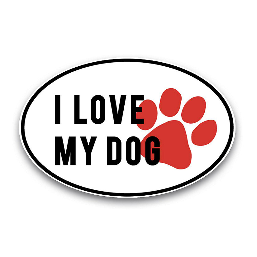 Magnet Me Up I Love My Dog Black and White with Red Paw Print Oval Magnet Decal, 4x6 Inches, Heavy Duty Automotive Magnet for Car Truck SUV Image