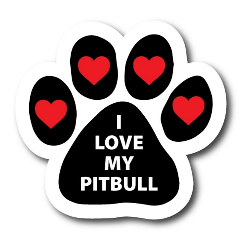 Magnet Me Up I Love My Pitbull Pawprint Magnet Decal, 5 Inch, Heavy Duty Automotive Magnet for Car Truck SUV Image