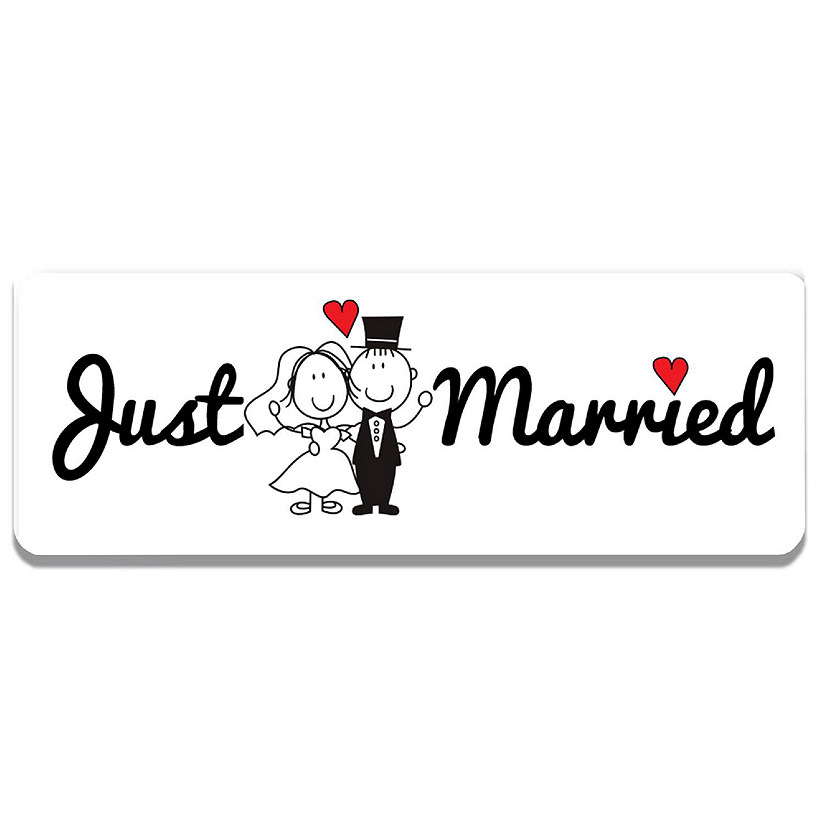 Magnet Me Up Just Married Magnet Decal, 3x8 Inches Heavy Duty Automotive Magnet for Car Truck SUV Image