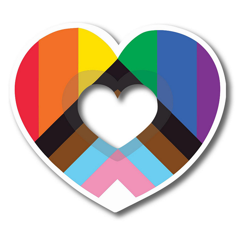 Magnet Me Up LGBTQA LGBTQ Progress Pride Heart Rainbow Flag Magnet Decal, 4.5x5 Inch, Support Gay Pride and Equality, Love Conquers All, Automotive Magnet Image