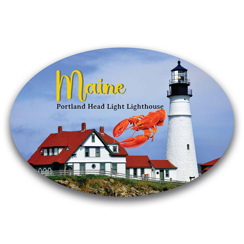 Magnet Me Up Maine Portland Head Light Lighthouse and Lobster Oval Magnet Decal, 4x6 Inch, Heavy Duty Automotive Magnet for Car, Truck or SUV, Portland Harbor Image