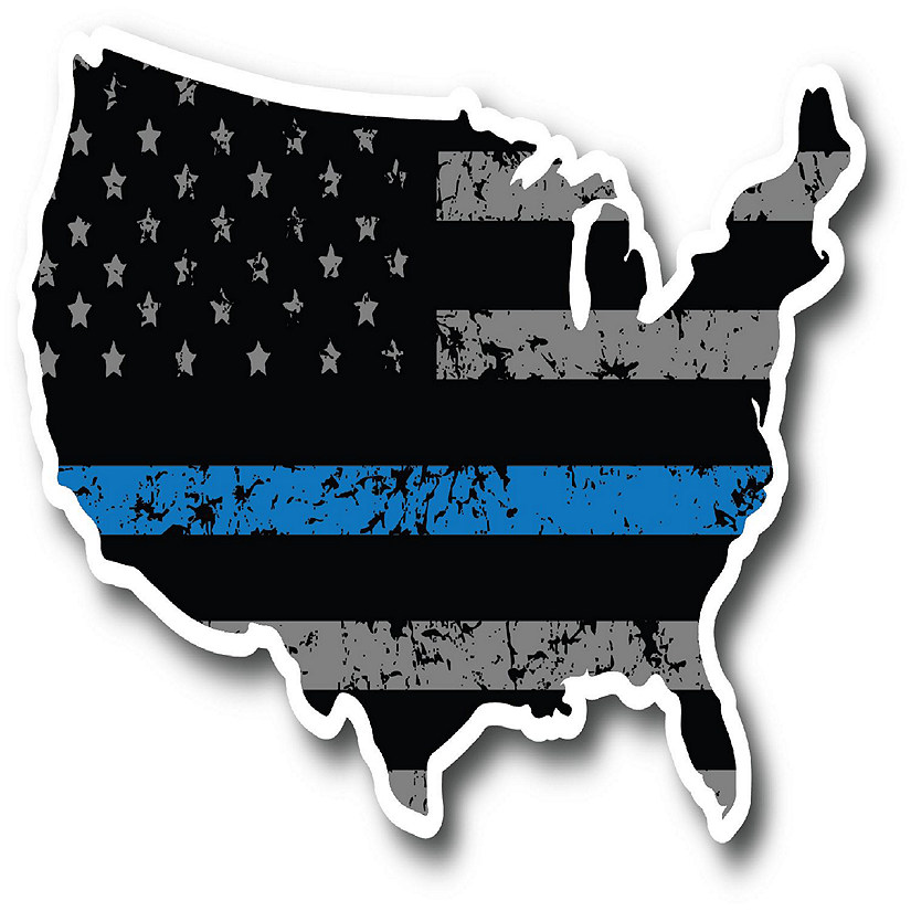 Magnet Me Up Patriotic Distressed Thin Blue Line American Flag In The Shape Of The United States Magnet Decal, 4x6 Inches, Automotive Magnet for Car Truck SUV Image
