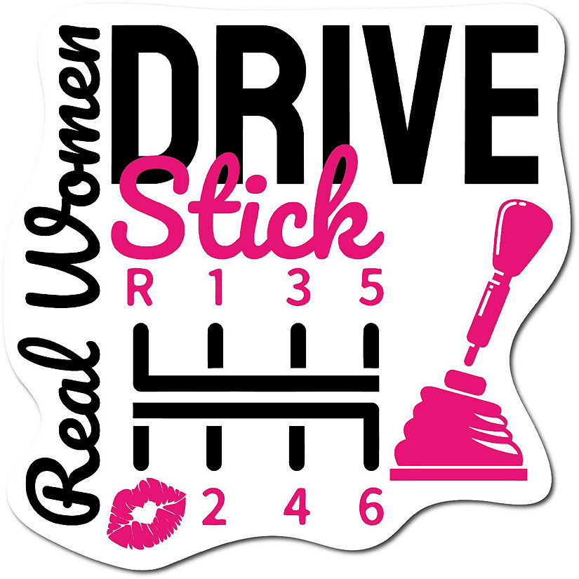 Magnet Me Up Real Women Drive Stick Magnet Decal with Lips, 5x5 inch, Pink, Female Race Car Driver, For Car, Truck, SUV, Funny Humorous Gag Gift for Women Image