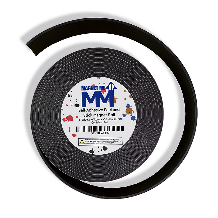 Magnet Me Up Self Adhesive Flexible Magnetic Tape, 1 inch Wide, 1/6 inch Thick, 10 ft Long Magnet Roll, Used for Crafts, DIY Projects, Organization Image