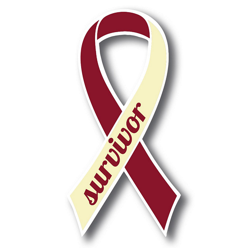 Magnet Me Up Support Head and Neck Cancer Survivor Burgundy and Ivory Ribbon Magnet Decal, 3.5x7 Inches, Heavy Duty Automotive Magnet for Car Truck SUV Image