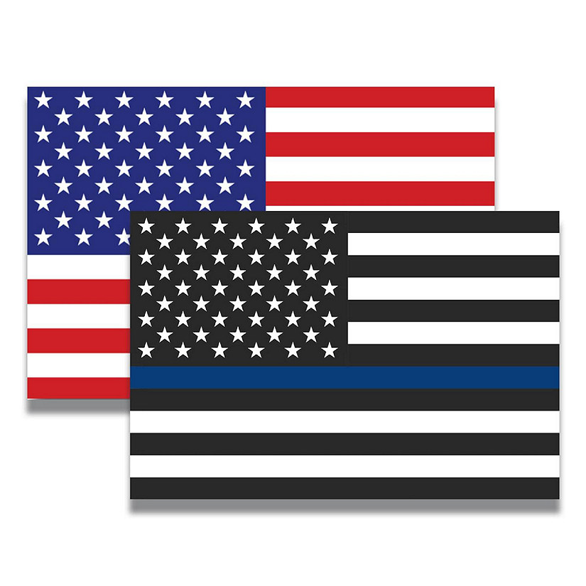 Magnet Me Up Thin Blue Line American Flag and American Flag Magnet 4x6 Inches, 2 Pack, Red, White, Blue, In Support of Police and Law Enforcement Officers Image