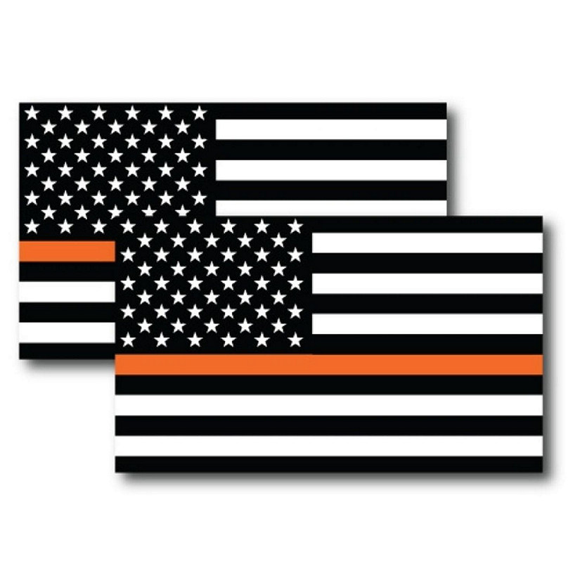 Magnet Me Up Thin Orange Line American Flag Magnet Decal, 3x5 In, 2 Pk,Blk, Orange, White, Automotive Magnet for Car Truck SUV, in Support of Rescue Team Image