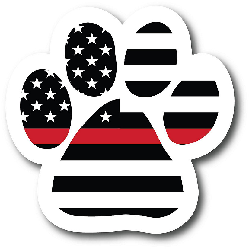 Magnet Me Up Thin Red Line Pawprint Magnet Decal With White Outline, 5 Inch, Heavy Duty Automotive Magnet for Car Truck SUV Image