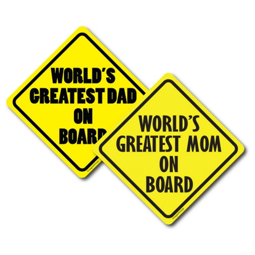 Magnet Me Up World's Greatest Mom and World's Greatest Dad on Board, Combo 2 Pack Magnet Decal, 5x5 Inches, Heavy Duty Automotive Magnet for Car Truck SUV Image