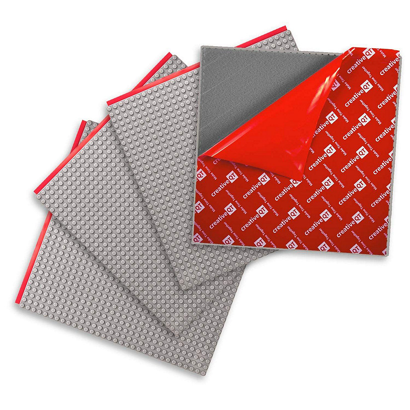 MakerBase, Grey, 4 Pack, 10"x10" Peel-and-Stick Toy Building Blocks Stackable Baseplates, Bases for Play Tables Image