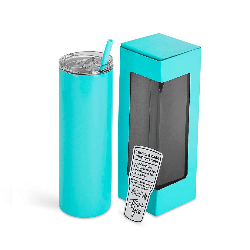 Makerflo 20 Oz Skinny Powder Coated Tumbler with Splash Proof Lid & Straw, Personalized DIY Gifts, Teal, 1 pc Image