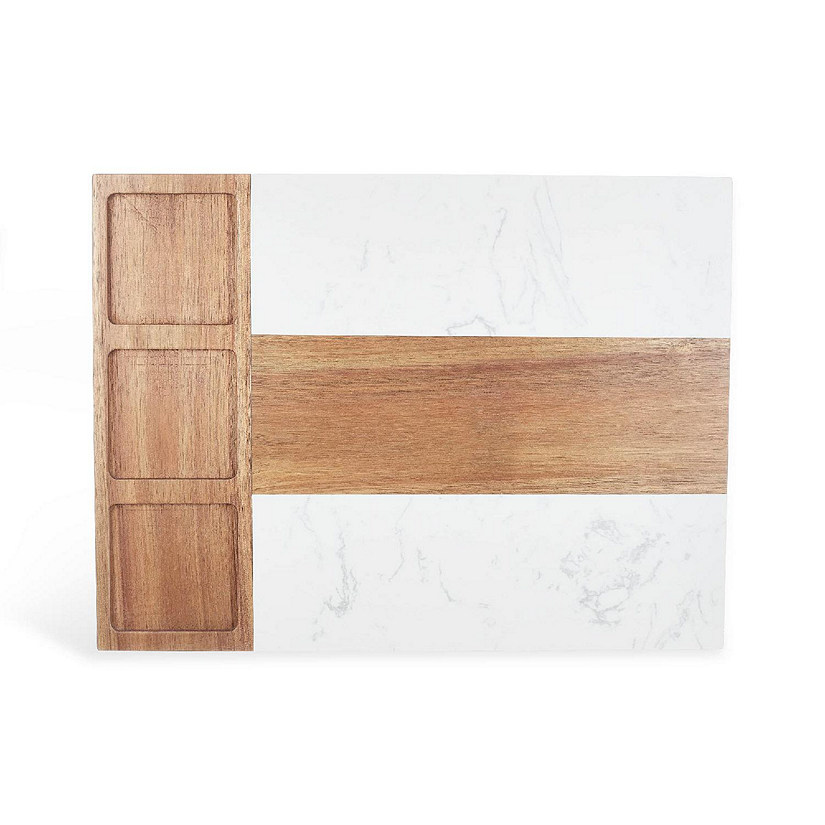 Makerflo Charcuterie Board Marble and Acacia Wood, 15.5&#246;x11.75&#246; Cheese Board with 3 Bowls, 3 Spoons and 4 Charcuterie Utensils Image