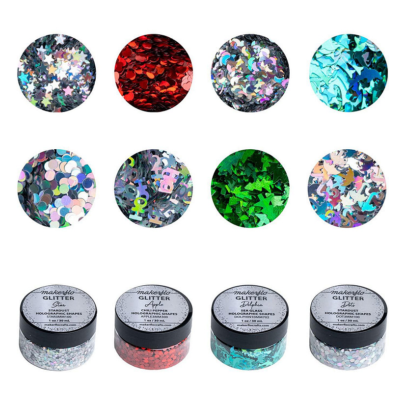 Makerflo Holographic Shape Glitter Variety Set Pack of 33, 1 Oz each for DIY, Festival Decoration Crafts & Slime Image