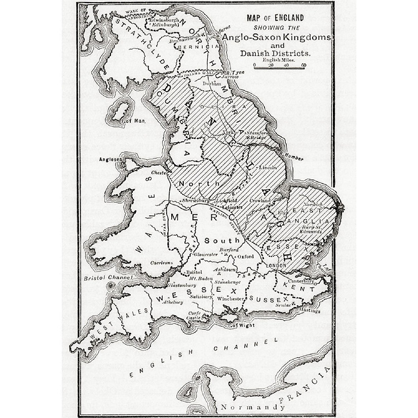 Map Of England Showing The AngloSaxon Kingdoms And Danish Districts In