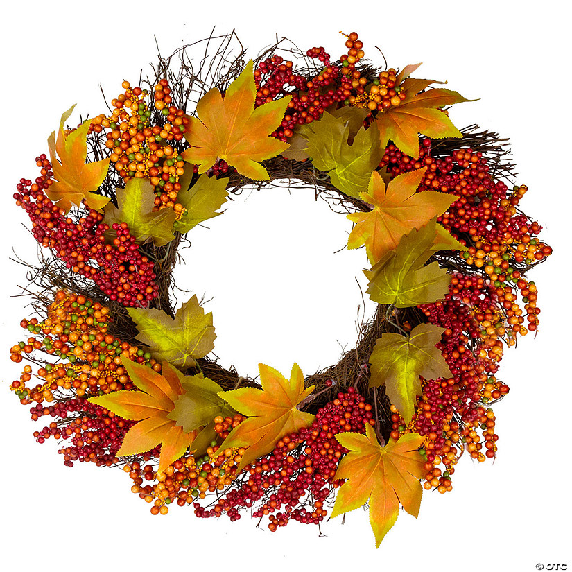 Maple Leaf and Berry Twig Artificial Fall Harvest Wreath  22-Inch Image