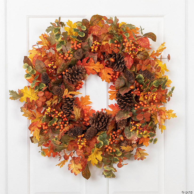 Maple Leaves and Pinecone Fall Harvest Artificial Wreath - 30" - Unlit Image