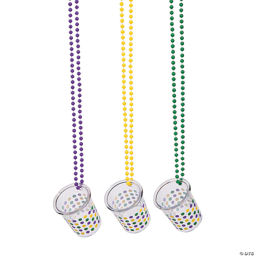 Mardi Gras Bead Necklaces with Plastic Shot Glass - 12 Pc. Image