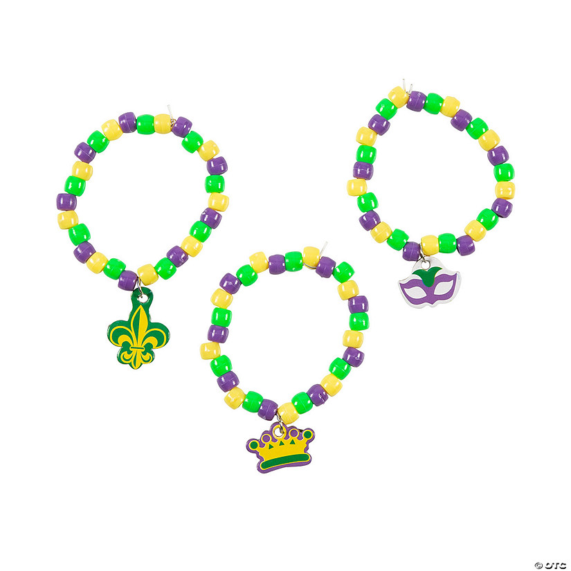 Mardi Gras Beaded Charm Bracelet Craft Kit - Makes 12 Image