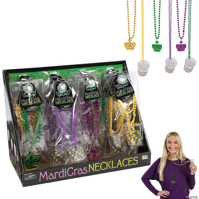 Mardi Gras Beaded Necklaces & Shot Glass Necklaces - 32 Pc. Image