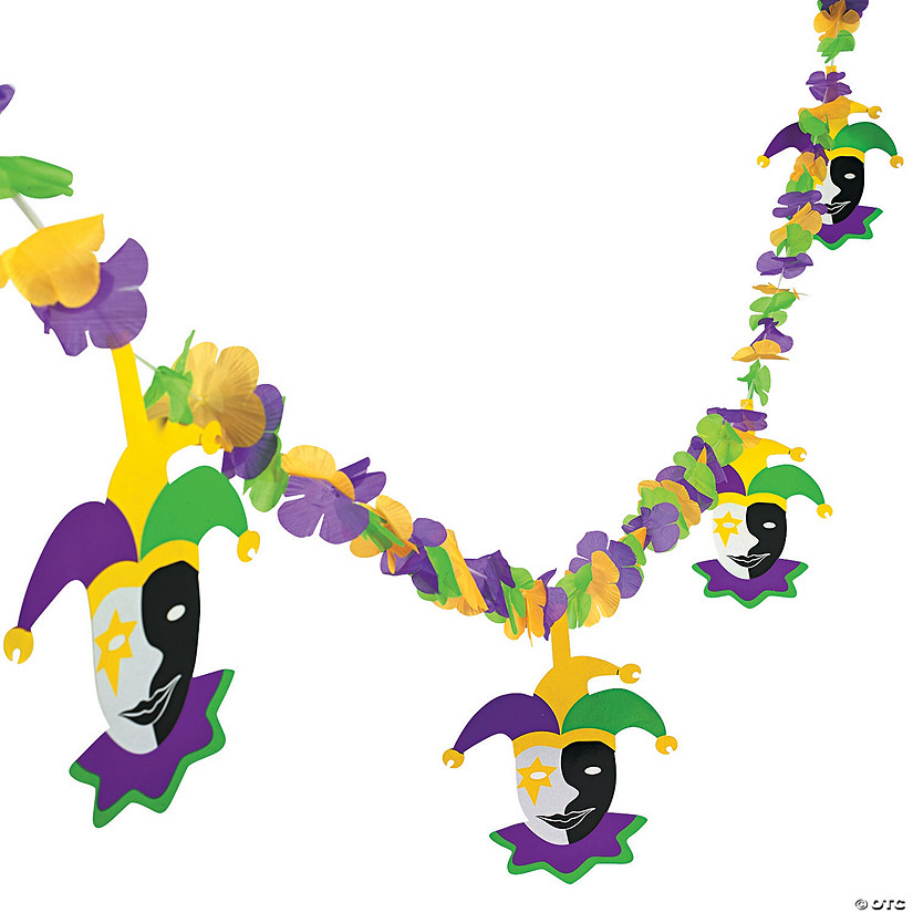 Mardi Gras Flower Lei Garland with Jester Cutouts Image