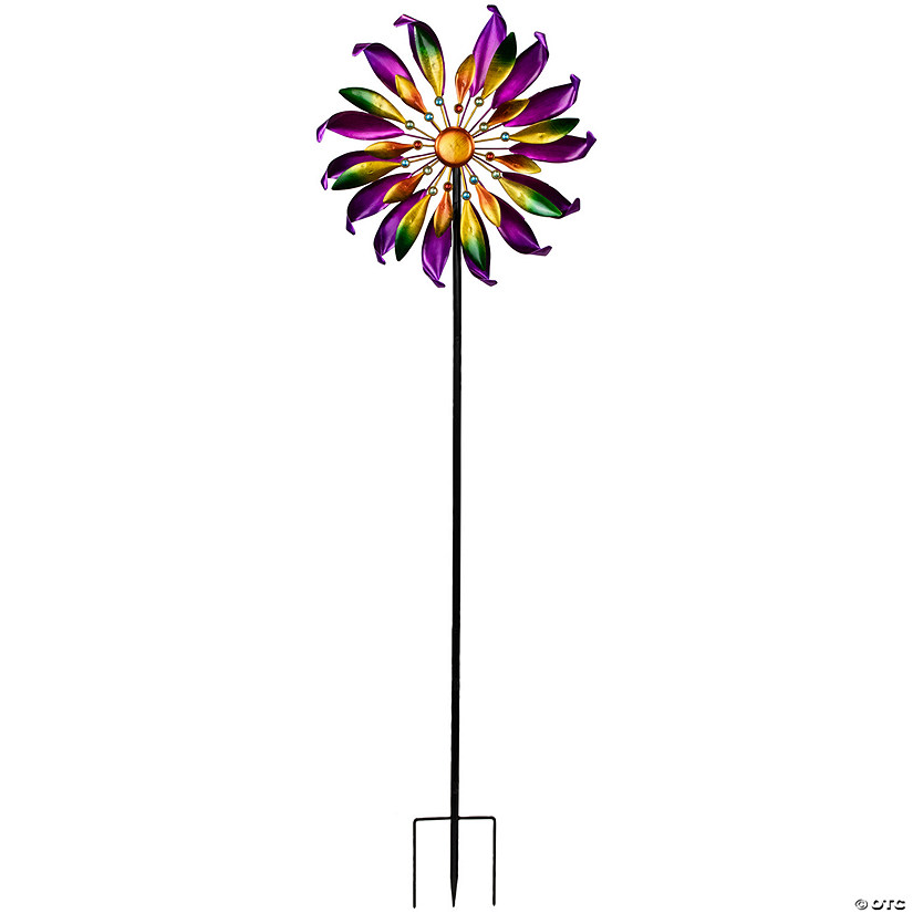 Mardi Gras Flower Outdoor Pinwheel Garden Stake - 4.5' Image