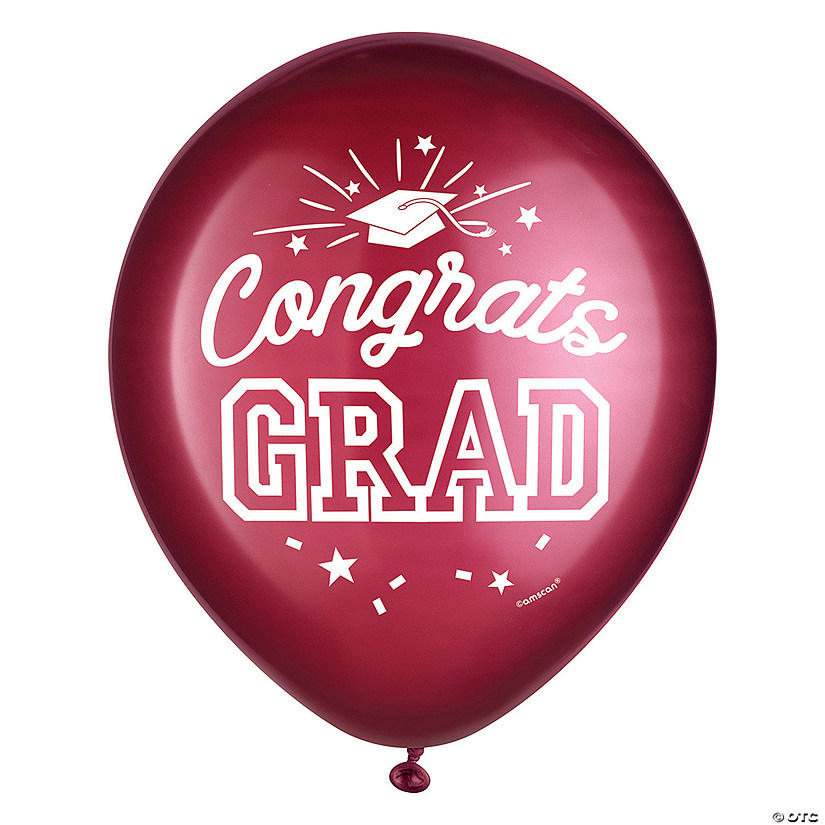 Maroon Congrats Grad 12" Latex Balloons - 15 Pc. Image