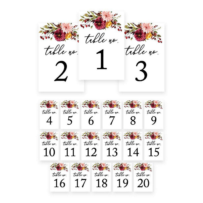 Marsala Floral Table Numbers 1-20 4x6 Image