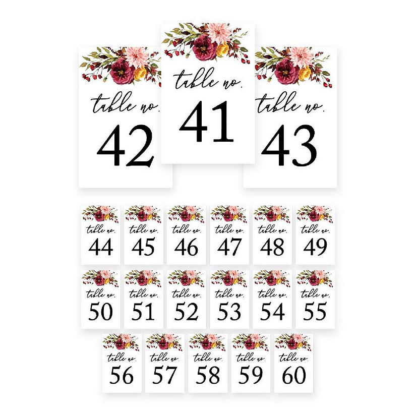 Marsala Floral Table Numbers 41-60 4x6 Image