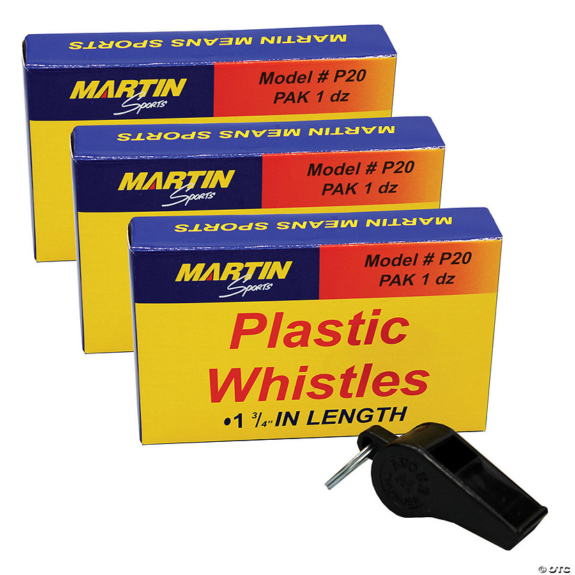 Martin Sports Black Plastic Whistles, 12 Per pack, 3 Packs Image